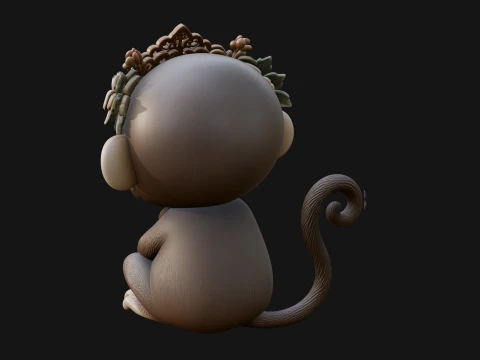 Floral Chibi Monkey Statue Design 2 - 3D Print Model 3D Print Model