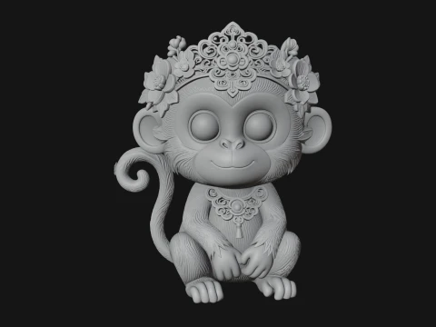 Floral Chibi Monkey Statue Design 2 - 3D Print Model 3D Print Model