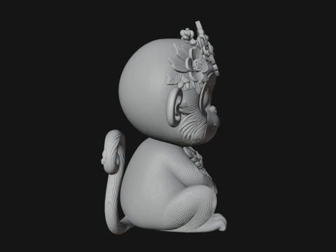 Floral Chibi Monkey Statue Design 2 - 3D Print Model 3D Print Model