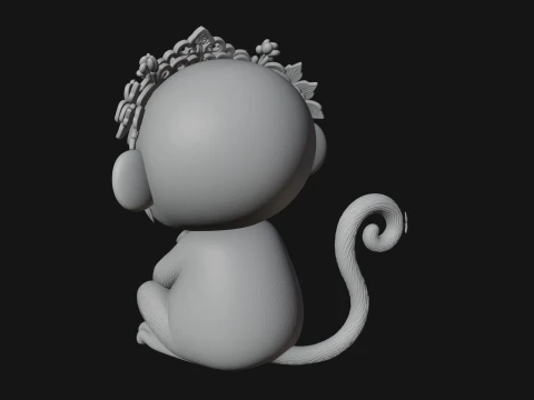 Floral Chibi Monkey Statue Design 2 - 3D Print Model 3D Print Model