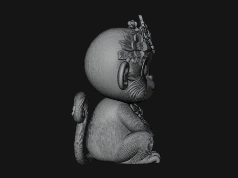Floral Chibi Monkey Statue Design 2 - 3D Print Model 3D Print Model