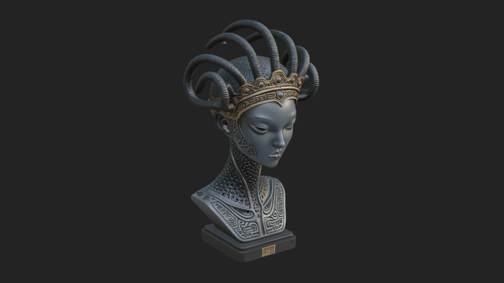 Alien Bust with Tube Crown Statue Design 3 - 3D Print Model 3D Print Model .c4d .max .obj .3ds .fbx .stl .blend 