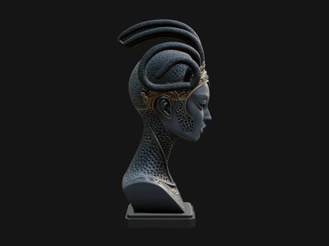 Alien Bust with Tube Crown Statue Design 3 - 3D Print Model 3D Print Model