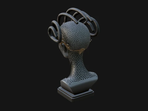 Alien Bust with Tube Crown Statue Design 3 - 3D Print Model 3D Print Model