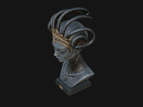 Alien Bust with Tube Crown Statue Design 3 - 3D Print Model 3D Print Model