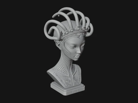 Alien Bust with Tube Crown Statue Design 3 - 3D Print Model 3D Print Model