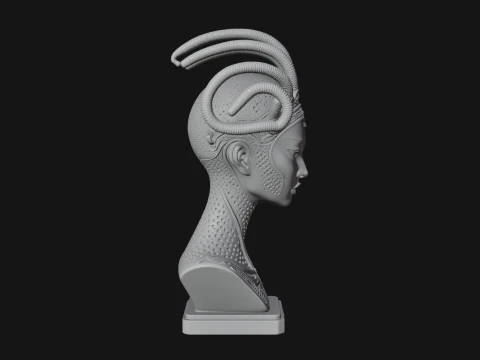 Alien Bust with Tube Crown Statue Design 3 - 3D Print Model 3D Print Model
