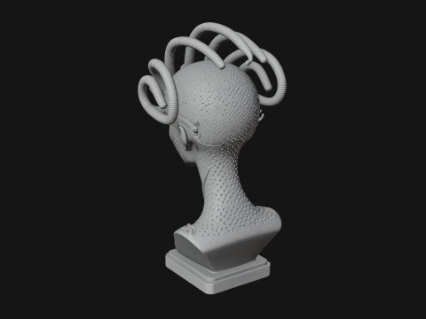Alien Bust with Tube Crown Statue Design 3 - 3D Print Model 3D Print Model