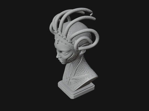 Alien Bust with Tube Crown Statue Design 3 - 3D Print Model 3D Print Model