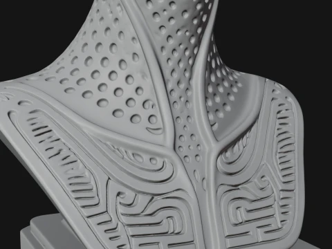 Alien Bust with Tube Crown Statue Design 3 - 3D Print Model 3D Print Model