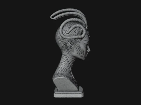 Alien Bust with Tube Crown Statue Design 3 - 3D Print Model 3D Print Model