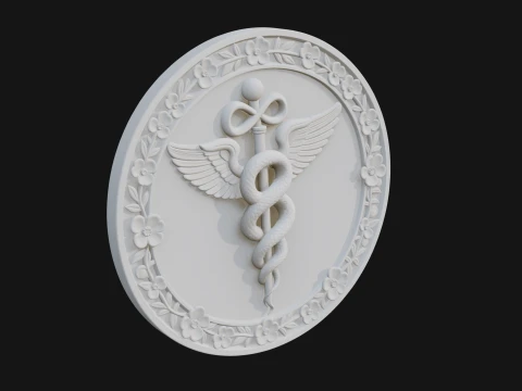 Caduceus Medical Wall Plaque Design 5 - 3D Print Model 3D Принт Модель