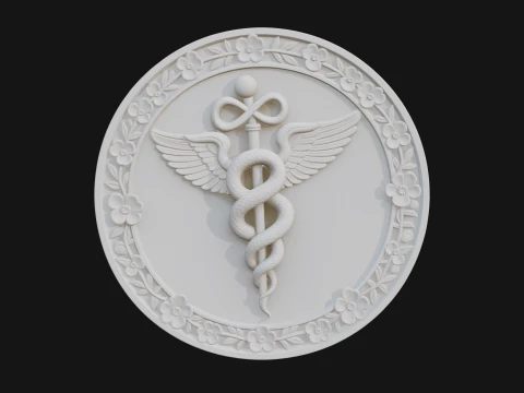 Caduceus Medical Wall Plaque Design 5 - 3D Print Model 3D Print Model