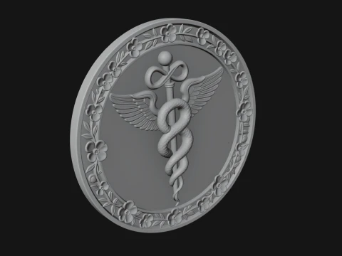Caduceus Medical Wall Plaque Design 5 - 3D Print Model 3D Print Model