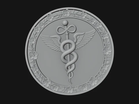 Caduceus Medical Wall Plaque Design 5 - 3D Print Model 3D Print Model
