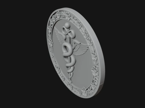 Caduceus Medical Wall Plaque Design 5 - 3D Print Model 3D Print Model