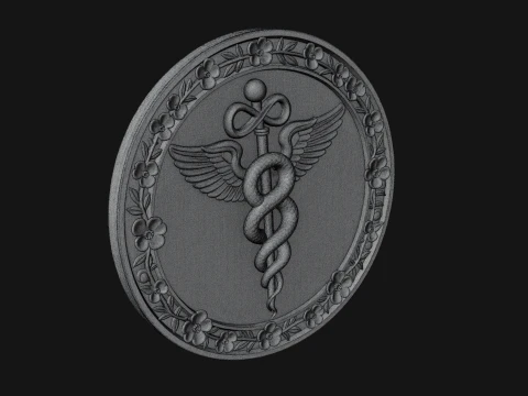 Caduceus Medical Wall Plaque Design 5 - 3D Print Model 3D Print Model