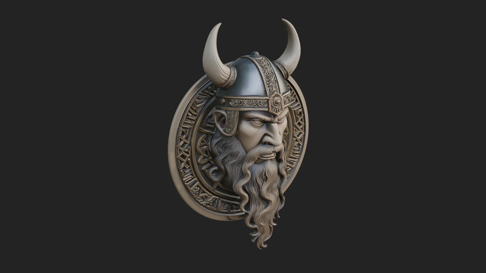 Viking Face Relief Medallion Pendant Design 2 - 3D Print Model 3D Print Model .c4d .max .obj .3ds .fbx .stl .blend 