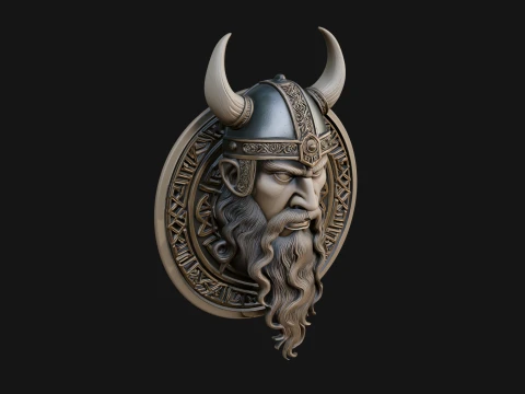 Viking Face Relief Medallion Pendant Design 2 - 3D Print Model 3D Print Model