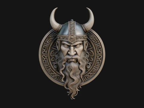 Viking Face Relief Medallion Pendant Design 2 - 3D Print Model 3D Print Model