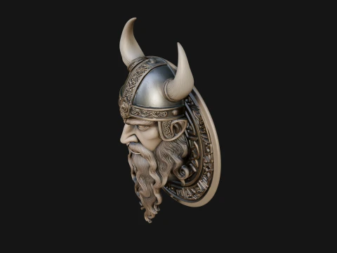 Viking Face Relief Medallion Pendant Design 2 - 3D Print Model 3D Print Model