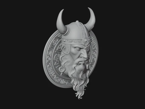 Viking Face Relief Medallion Pendant Design 2 - 3D Print Model 3D Print Model