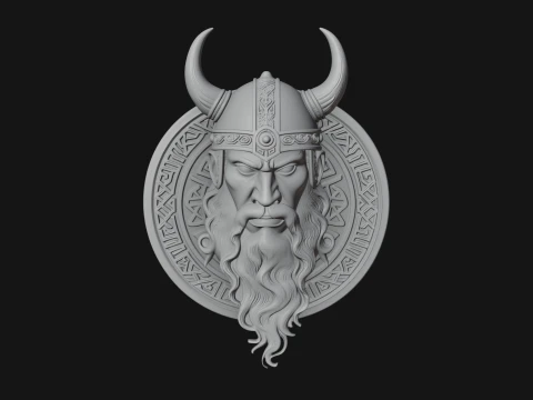Viking Face Relief Medallion Pendant Design 2 - 3D Print Model 3D Print Model