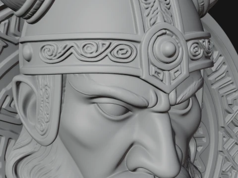 Viking Face Relief Medallion Pendant Design 2 - 3D Print Model 3D Print Model