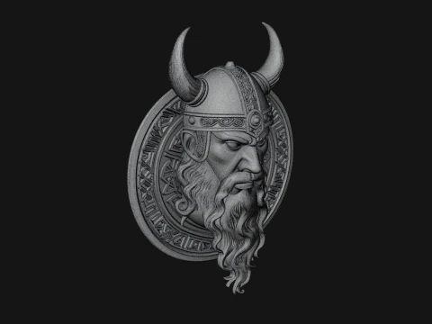 Viking Face Relief Medallion Pendant Design 2 - 3D Print Model 3D Print Model
