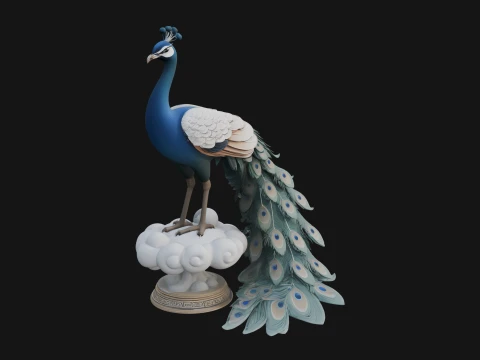 Peacock on Cloud Statue Design 3 - 3D Print Model 3D Baskı Modeli