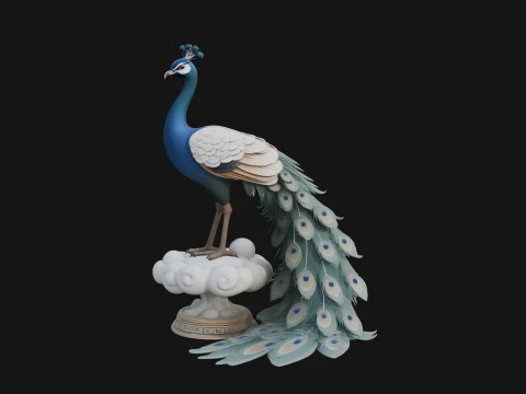 Peacock on Cloud Statue Design 3 - 3D Print Model 3D Print Model