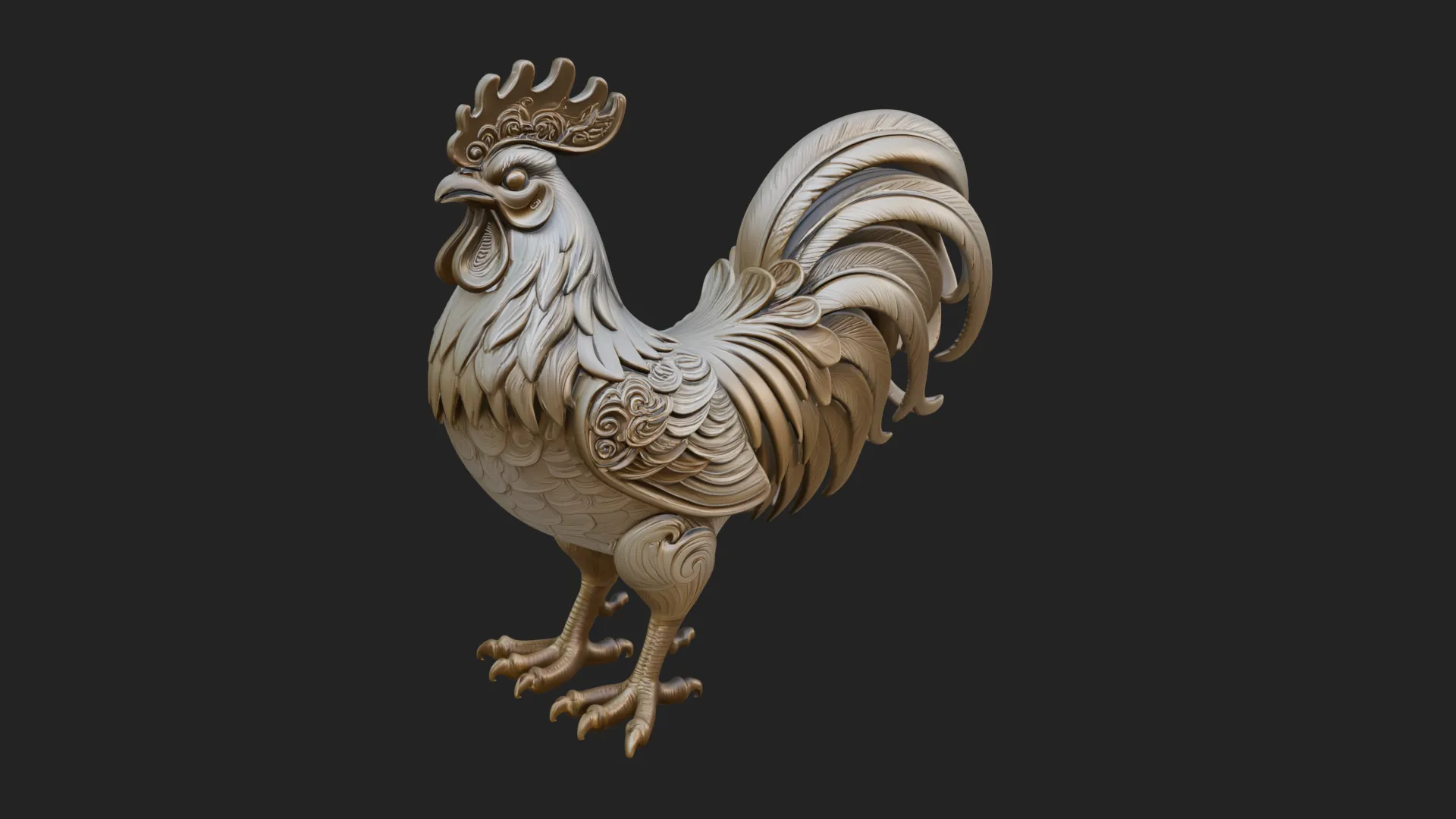 Ornate Rooster Statue Design 3 - 3D Print Model Modelo de impresión 3D .c4d .max .obj .3ds .fbx .stl .blend 