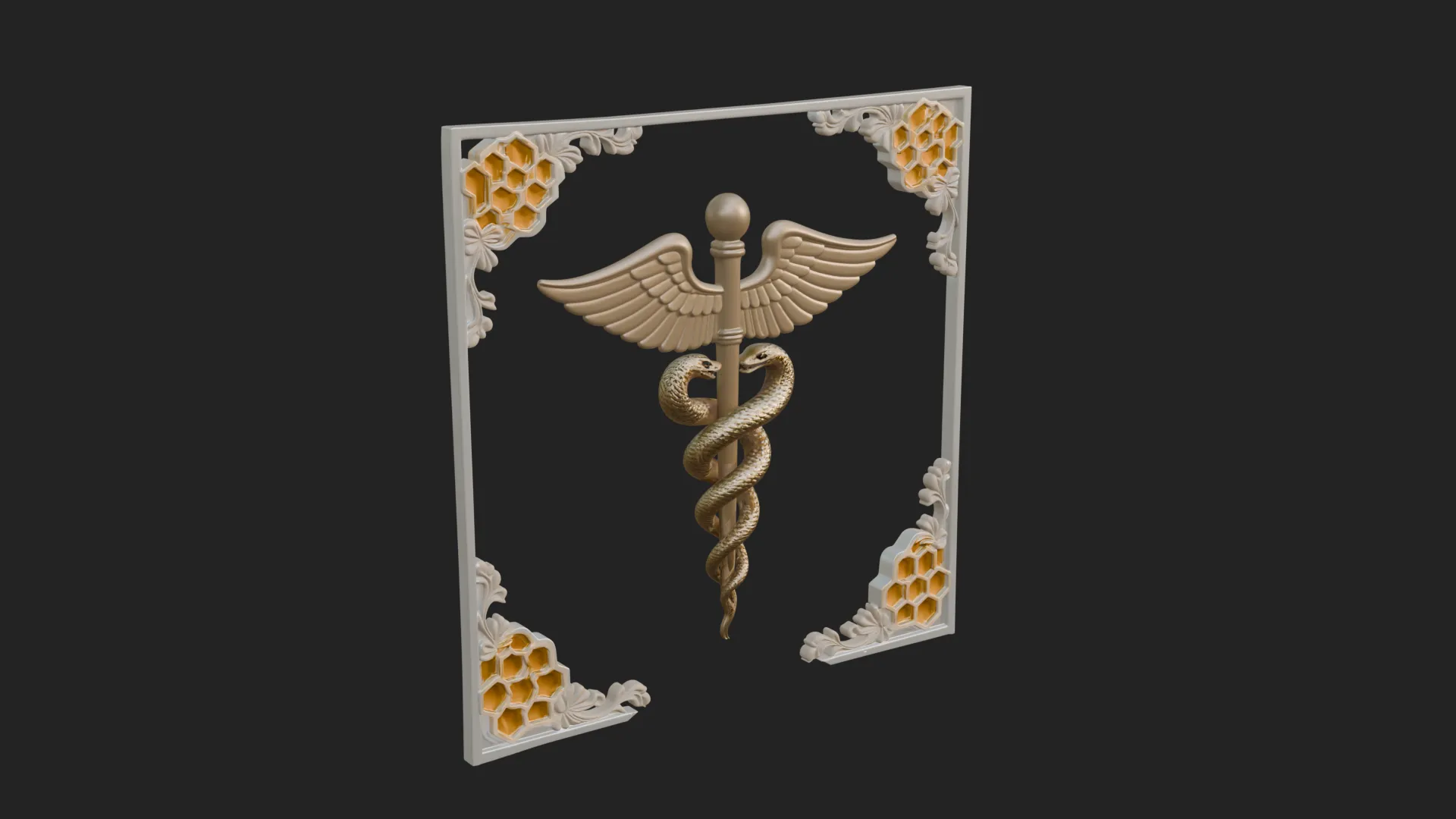 Caduceus Medical Wall Plaque Design 6 - 3D Print Model 3D Print Model .c4d .max .obj .3ds .fbx .stl .blend