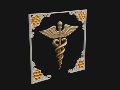 Caduceus Medical Wall Plaque Design 6 - 3D Print Model 3D Print Model