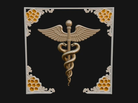 Caduceus Medical Wall Plaque Design 6 - 3D Print Model 3D Print Model