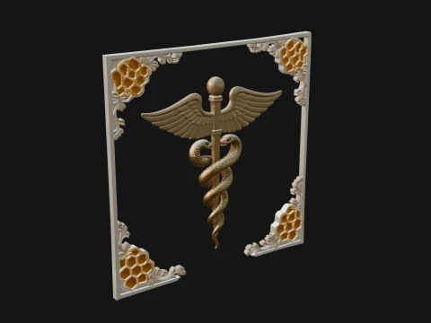 Caduceus Medical Wall Plaque Design 6 - 3D Print Model 3D Print Model