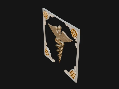 Caduceus Medical Wall Plaque Design 6 - 3D Print Model 3D Print Model