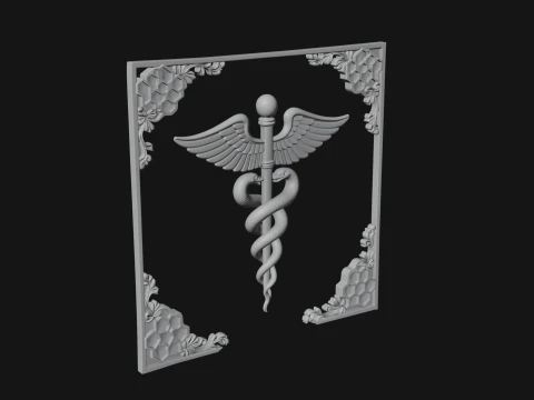 Caduceus Medical Wall Plaque Design 6 - 3D Print Model 3D Print Model