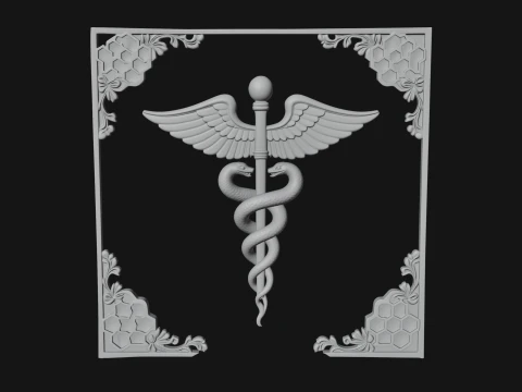 Caduceus Medical Wall Plaque Design 6 - 3D Print Model 3D Print Model