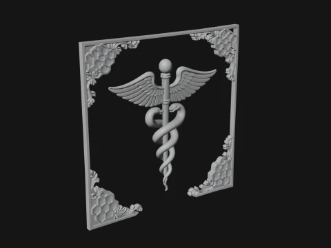 Caduceus Medical Wall Plaque Design 6 - 3D Print Model 3D Print Model