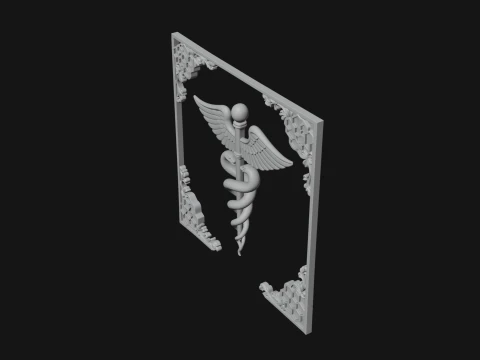 Caduceus Medical Wall Plaque Design 6 - 3D Print Model 3D Print Model