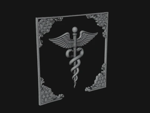 Caduceus Medical Wall Plaque Design 6 - 3D Print Model 3D Print Model