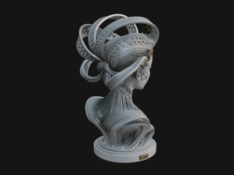 Flame Hair Abstract Bust Statue Design 3 - 3D Print Model Modelo de impresión 3D