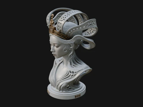 Flame Hair Abstract Bust Statue Design 3 - 3D Print Model Modello di stampa 3D