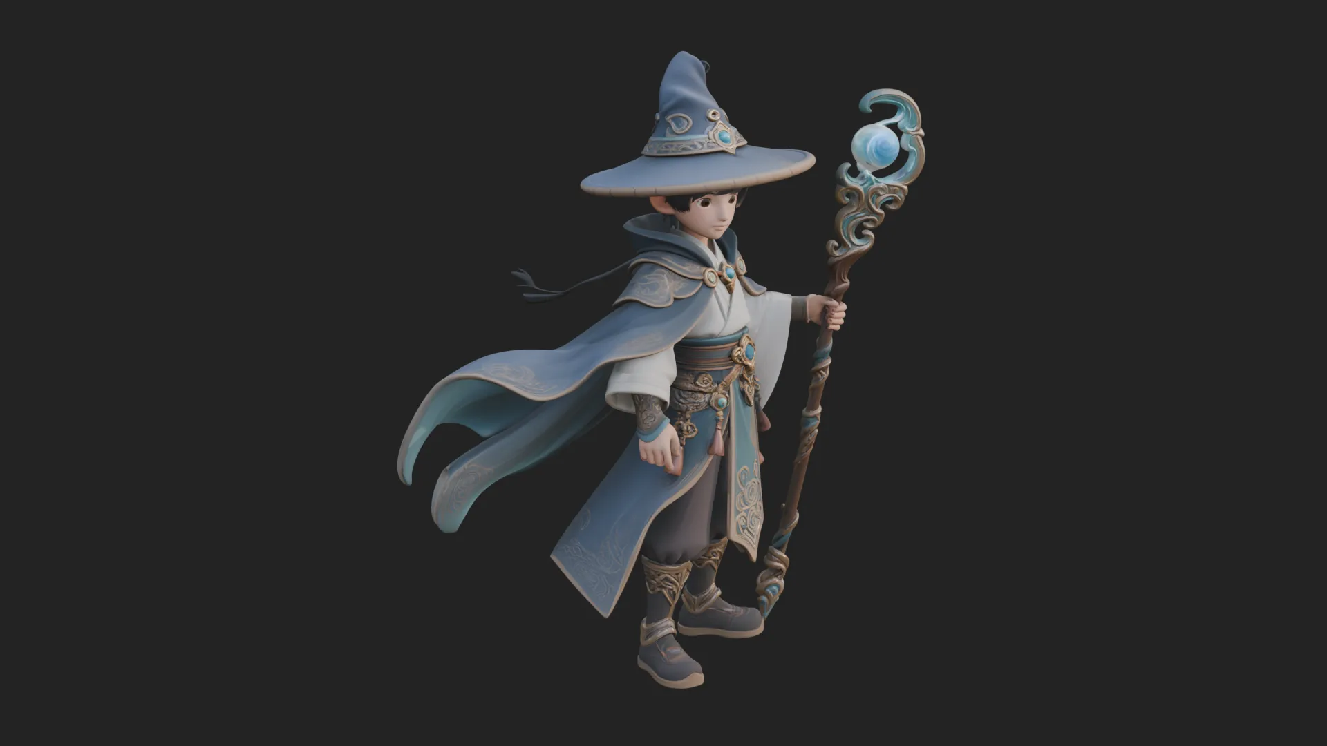 Young Mage with Staff Statue Design 1 - 3D Print Model 3D Print Model .c4d .max .obj .3ds .fbx .stl .blend 