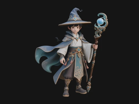 Young Mage with Staff Statue Design 1 - 3D Print Model 3D Print Model