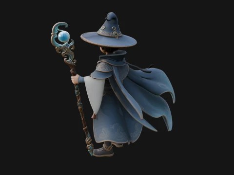 Young Mage with Staff Statue Design 1 - 3D Print Model 3D Print Model