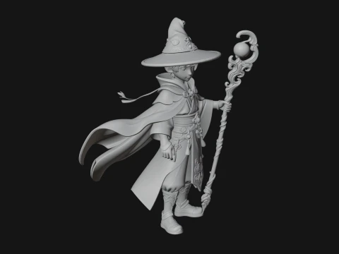 Young Mage with Staff Statue Design 1 - 3D Print Model 3D Print Model