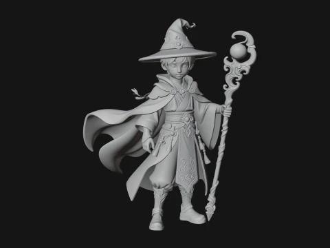 Young Mage with Staff Statue Design 1 - 3D Print Model 3D Print Model