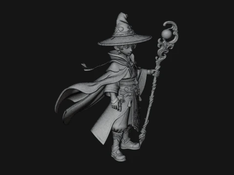 Young Mage with Staff Statue Design 1 - 3D Print Model 3D Print Model